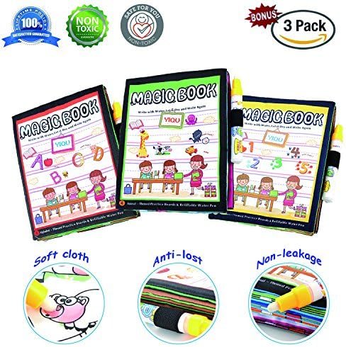 EZGOshop Water Activity Books Magic Water Drawing Coloring Painting Doodle Cloth Book for Toddlers 3 Pack (Numbers Alphabet Animals) with 3 Magic Pens and Gift