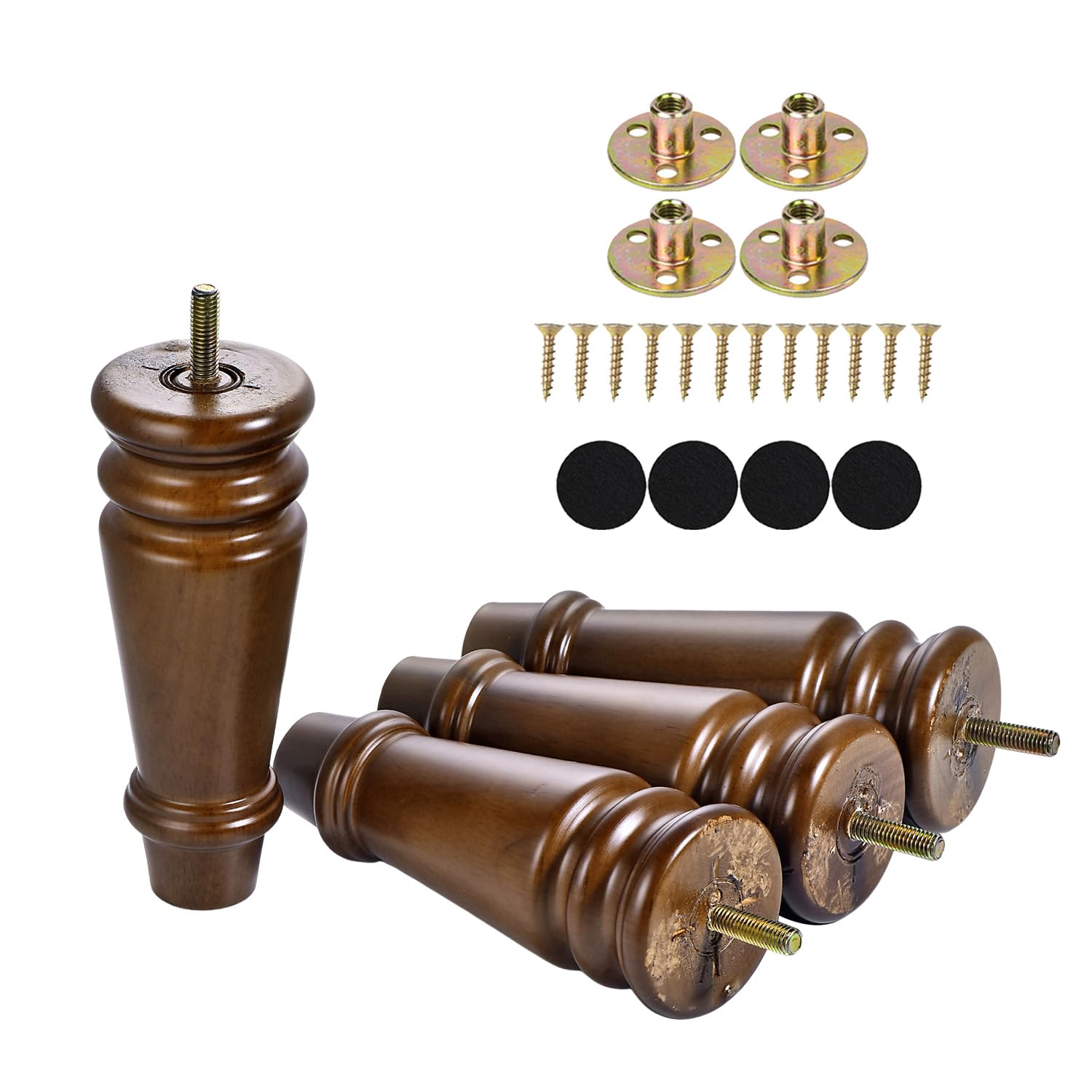 Photo 1 of Maricome Wood Furniture Legs 6 inch Replacement Feet Set of 4 Pre-drilled M8 Bolt Ottoman Chair Cabinet Dresser Wooden Legs Mid Century Screw in
