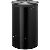 Brabantia Laundry Basket with Lid | 16 Gal Washing Hamper with Removable Cotton Bag &amp; Quick-Drop Opening | Space-Saving Laundry Hamper | Matt Black