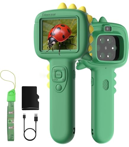 Microscopio rosa y morado para niños - Mini microscopio digital portátil 200X - Tu pequeño científico Miniscopio - Juguete STEM para niños pequeños de 5, 6, 7, 8, 9, 10, 11, 12 años de edad