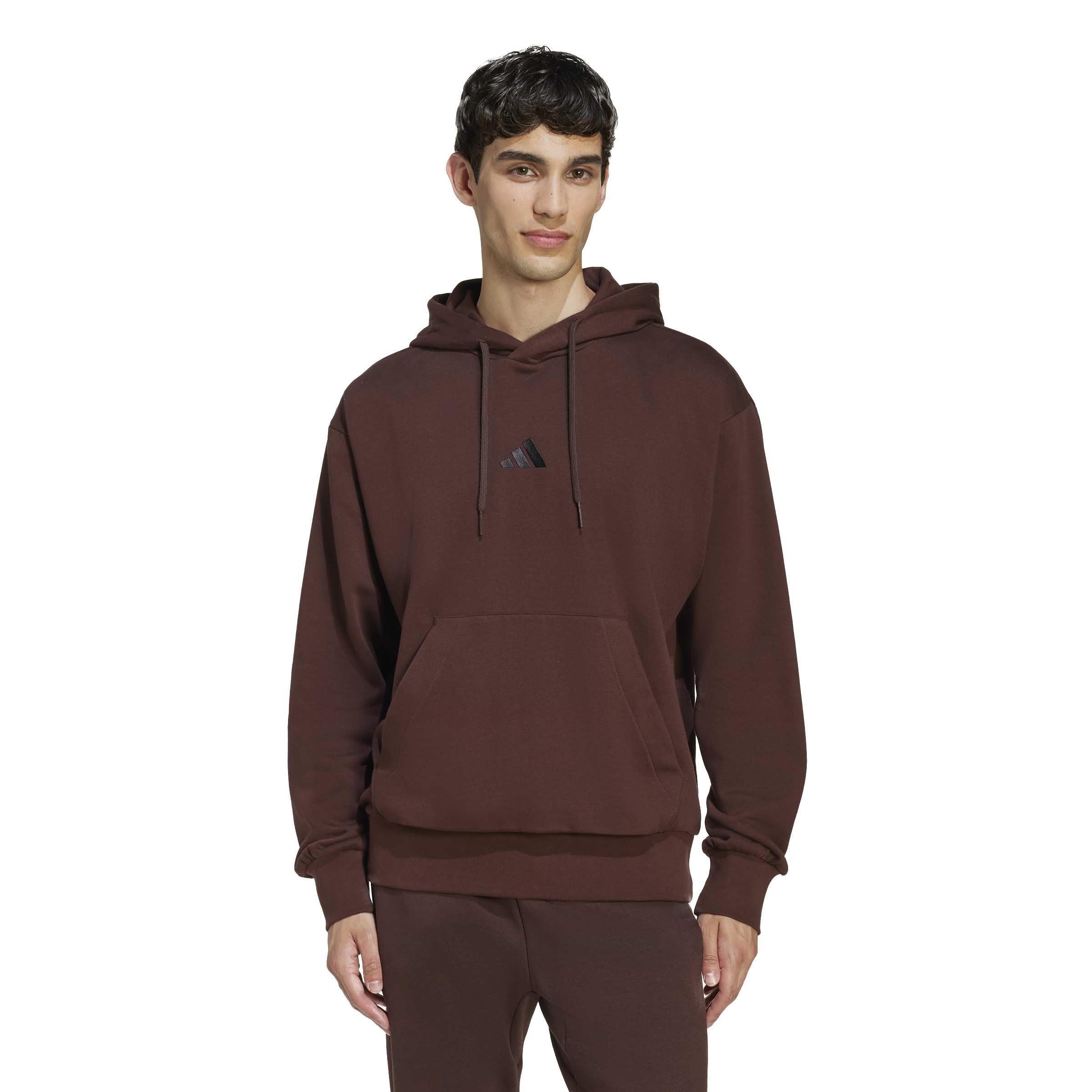 adidas Men's Essentials Feel Cozy Fleece Hoodie, Shadow Brown/Black, Large/Tall Image