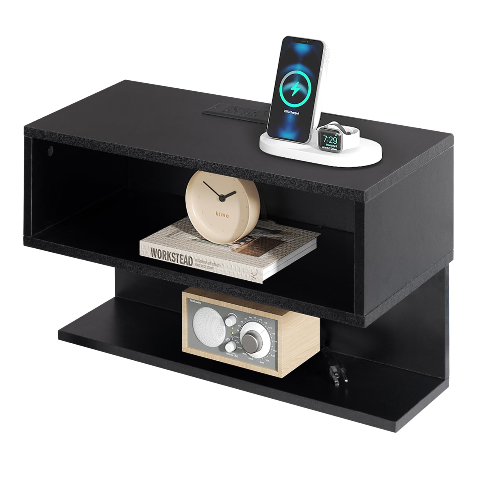Photo 1 of ** PARTS ONLY** ALIMORDEN Floating Nightstand with Charging Station, Wall Mount Bedside Shelf with Drawer Storage USB Ports and Power Outlets, Small Wall Shelves for Bedroom, Black