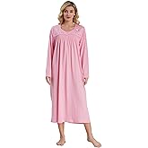 Keyocean Nightgowns for Women, Soft Cotton Comfy Lightweight Embroidered Long-sleeve Nightdress