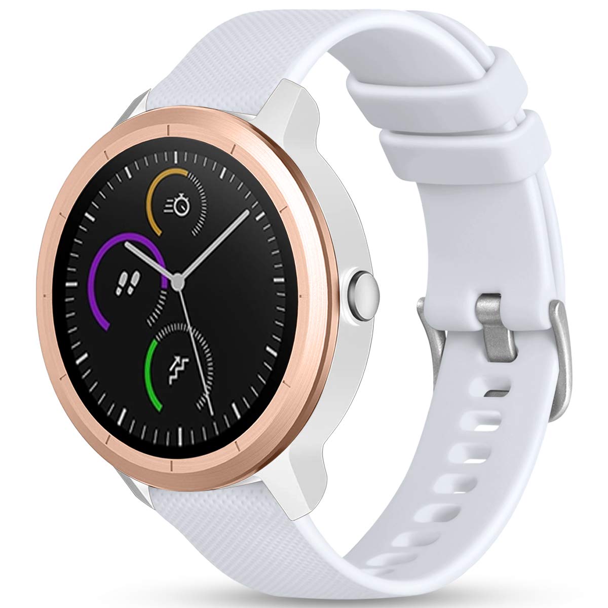 Vobafe 20mm Strap for Garmin Vivoactive 3/3 Music/Venu/Venu 2 Plus/sq/sq 2/Forerunner 245/645/55, Soft Silicone Watch Band Replacement for Garmin Vivomove HR/Instinct 2S/Fenix 7S, White