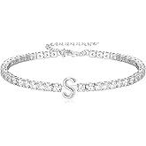 FANZE Tennis Initial Bracelet Cubic Zirconia chain Bracelets for Women Adjustable Size 6.7-8.7 Inch Gift