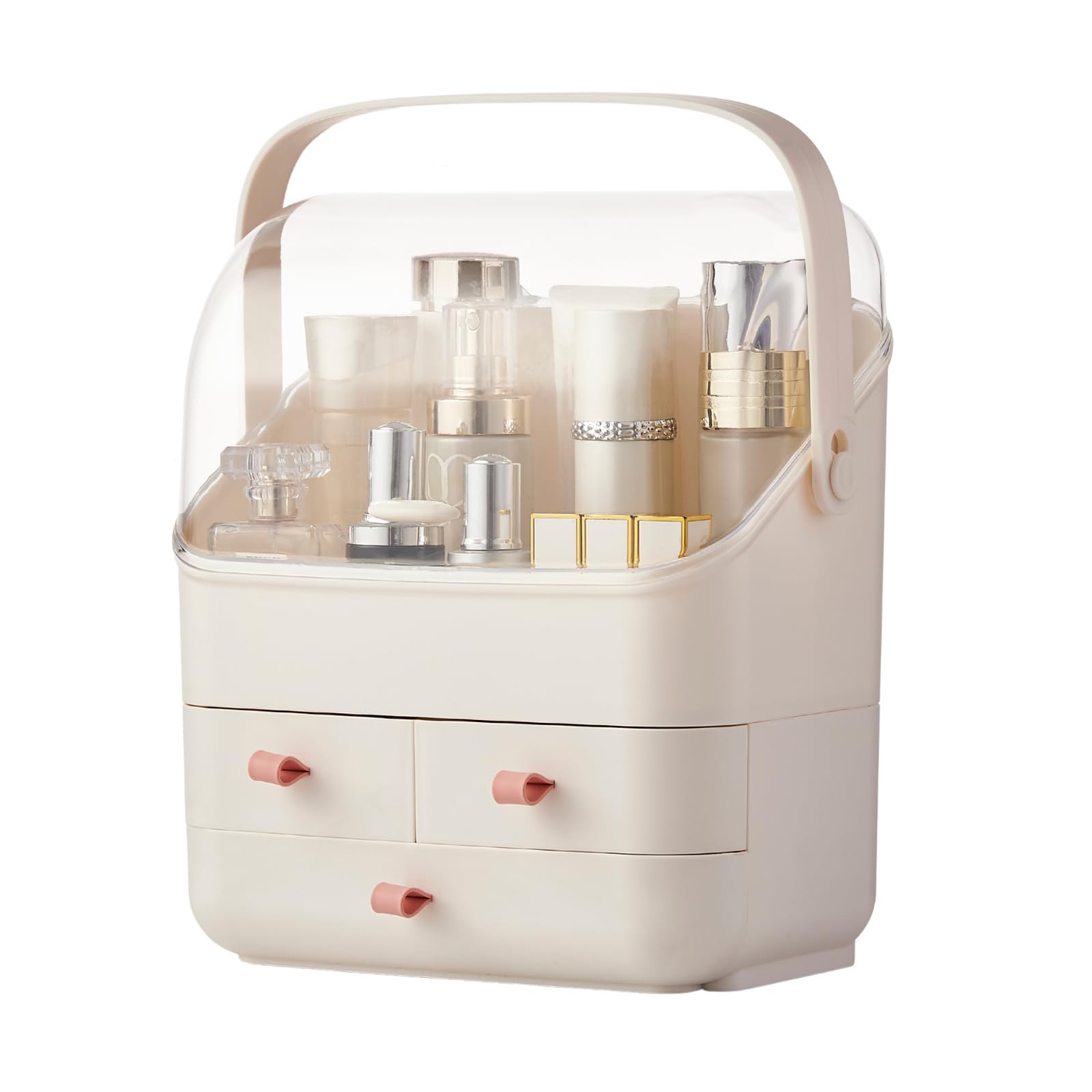 Photo 1 of Large Makeup Organizer w Drawers Beauty Organizer Makeup Box Holder Vanity Organization Desk Countertop MakeUp Organizers Bathroom Counter Organizer Skincare Cosmetic Case Stand Dustproof Lid Gift