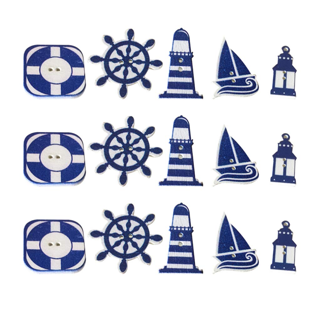 Healifty 50Pcs Nautical Buttons Sailboat Lighthouse Lifebuoy Rudder for DIY Crafts Scrapbooking Sewing Cardmaking and Other Projects