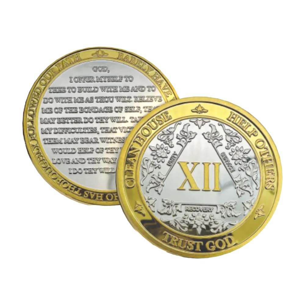 Silver & Gold Alcoholics Anonymous Medallion AA Coin Capsule Included (Years 1-50 Included) (Year 1)
