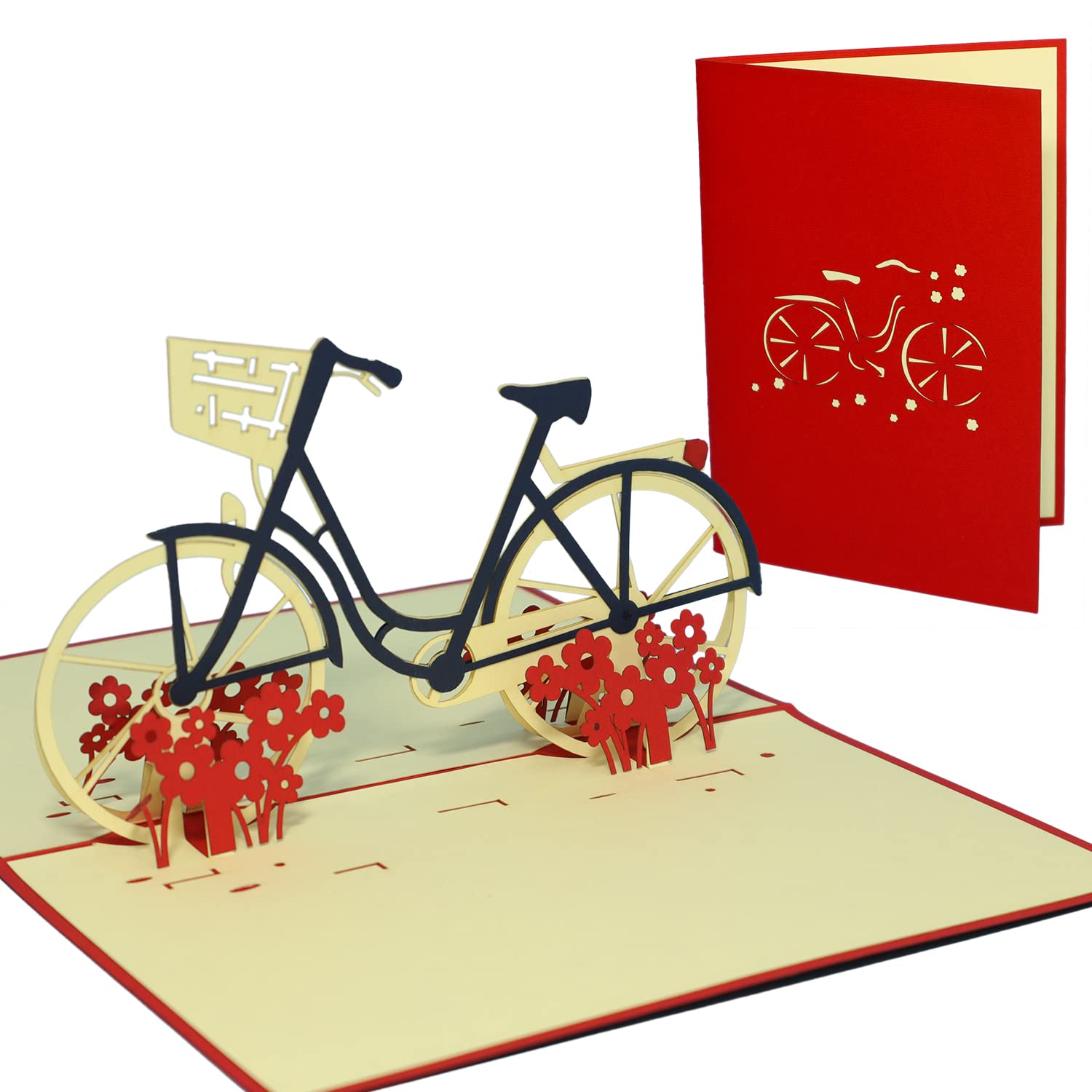 LIN Pop Up 3D Greeting Card for a Female Special Occasion, Ladies Bicycle, Handmade, (#156)
