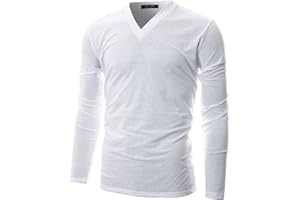 GIVON Mens V-Neck T-Shirt Slim Fit Long Sleeve Lightweight Basic Tee Top