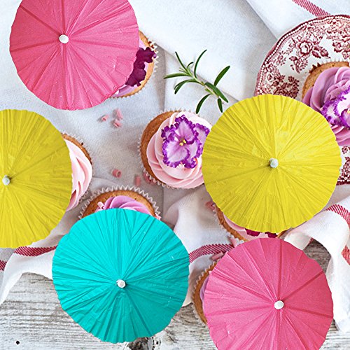 Bilipala Paper Umbrellas Cocktail Parasol Picks Beach Party Fruit Cake Cupcake Decorations Toppers Picks Party Supplies,18 Counts
