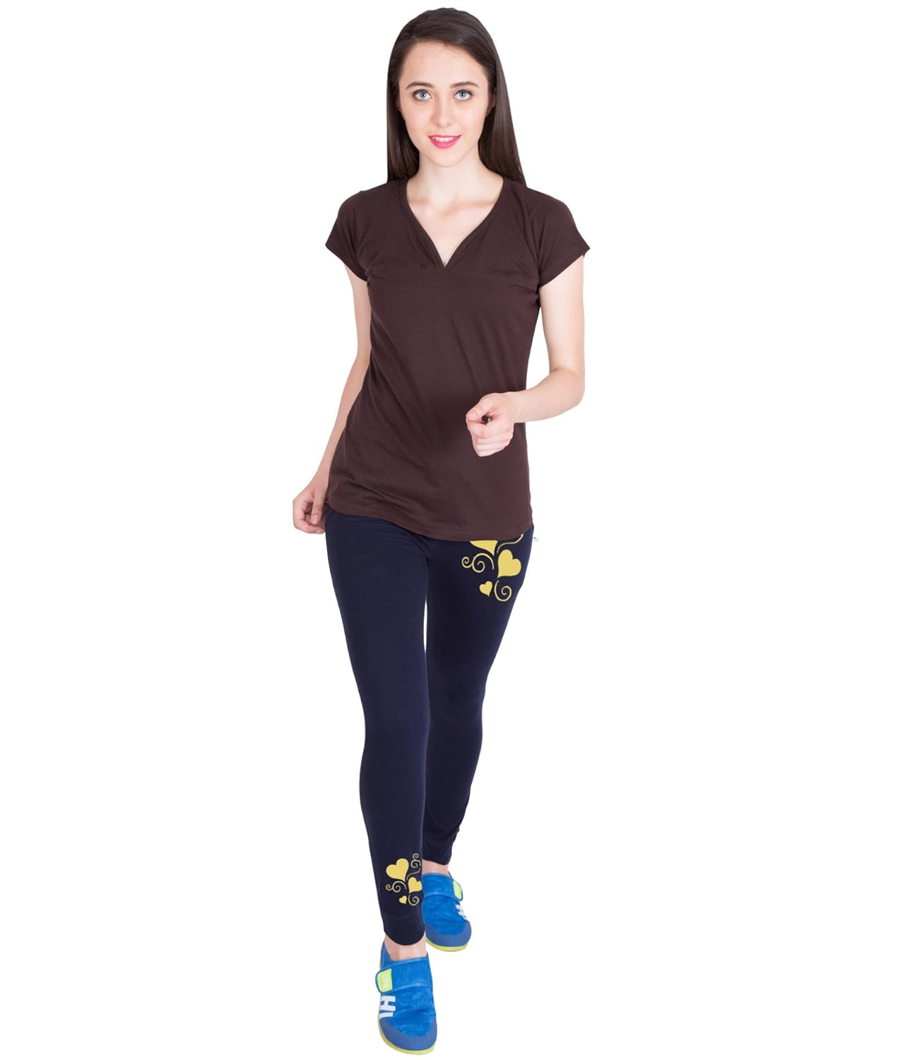 american-elm women slim fit navy blue printed women track pant