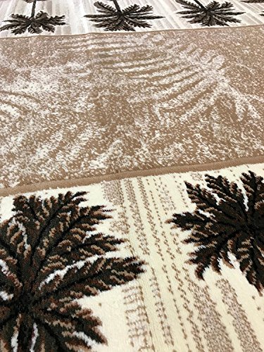 Palm Tree Modern Area Rug Tropical Beige & Green Design 729 (8 Feet X 10 Feet)