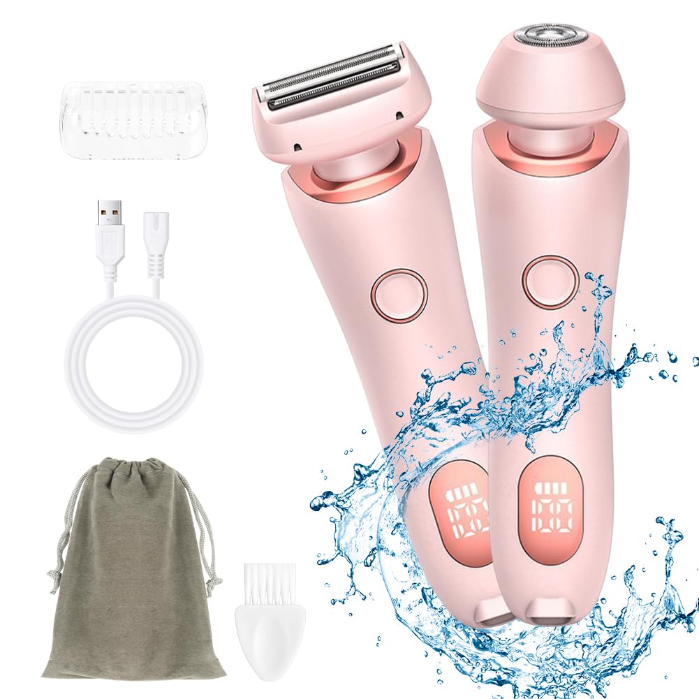 AOGOE Lady Shavers for Women 2-in-1, Waterproof Bikini Trimmer Woman, Nose Trimmer Rechargeable, Pubic Hair Trimmer for Women Wet and Dry, Painless Electric Foil Shaver for Face Underarm Legs Body