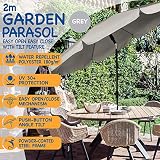 SUNMER 2M Beach Umbrella Large Tilting Parasol with UV Fabric Grey view 6