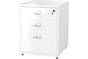 Howzone 3 Drawer Mobile Cabinet with Lock, Metal Storage Cabinets for Home Office, Under Desk Cabinets with Drawers, Mobile File Cabinet, Assemble Required, White