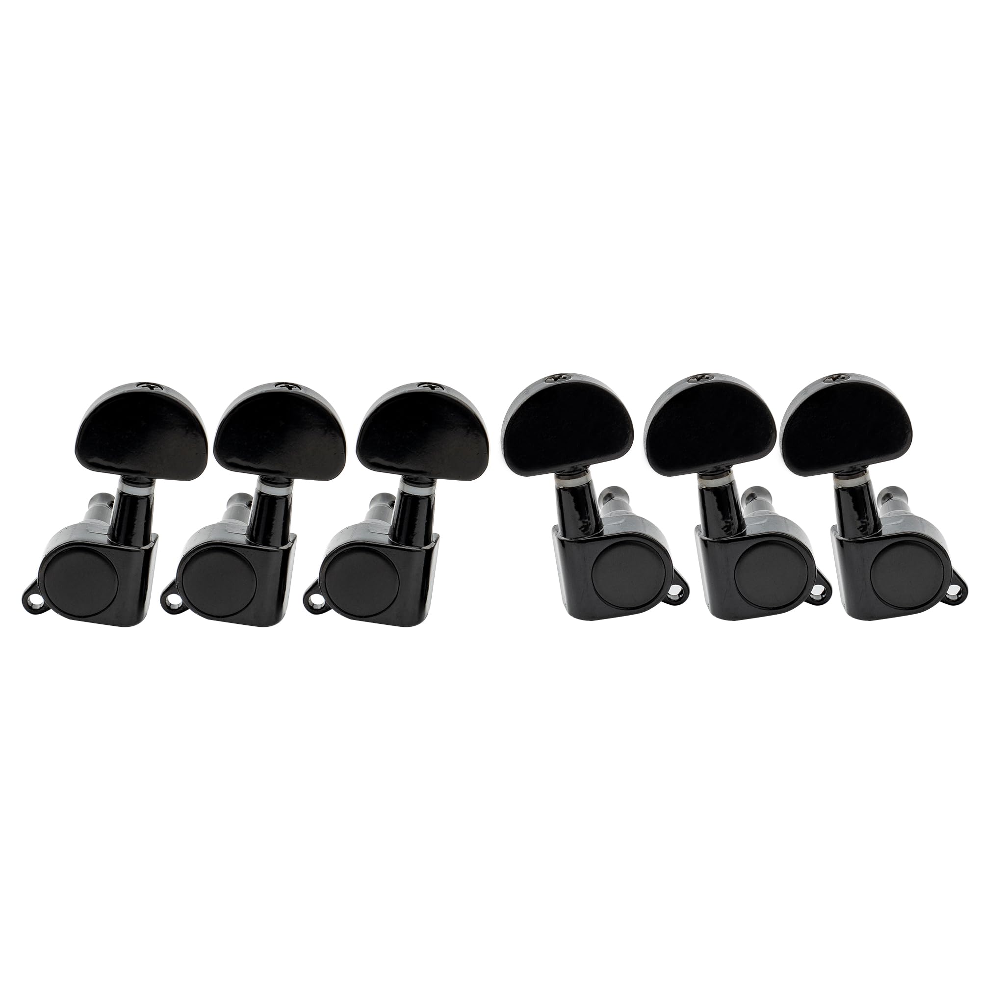 Musiclily 3+3 Sealed Guitar Tuners Tuning Pegs Keys Machine Heads Set for Electric/Acoustic Guitar, Half Moon Button Black