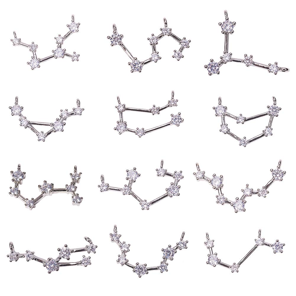 SUNNYCLUE 1 Box 12pcs Twelve Constellation Astrology Pendant Horoscope Zodiac Cubic Zirconia Charms Pendants for Star Sign Necklace Bracelets Making Supplies