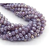 Perlin Czech Bohemian Crystal Glass Beads Faceted Rondelle 6mm 85 Pieces Round Loose Spacer 1 Strand Beads for DIY Jewelry Earrings Necklace Bracelet Key Chains Making (Purple Opaque)