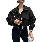 Tankaneo Womens Cropped Jacket Zip Up Lightweight Oversized Utility Anorak Coat with Pockets