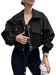 Tankaneo Womens Cropped Jacket Zip Up Lightweight