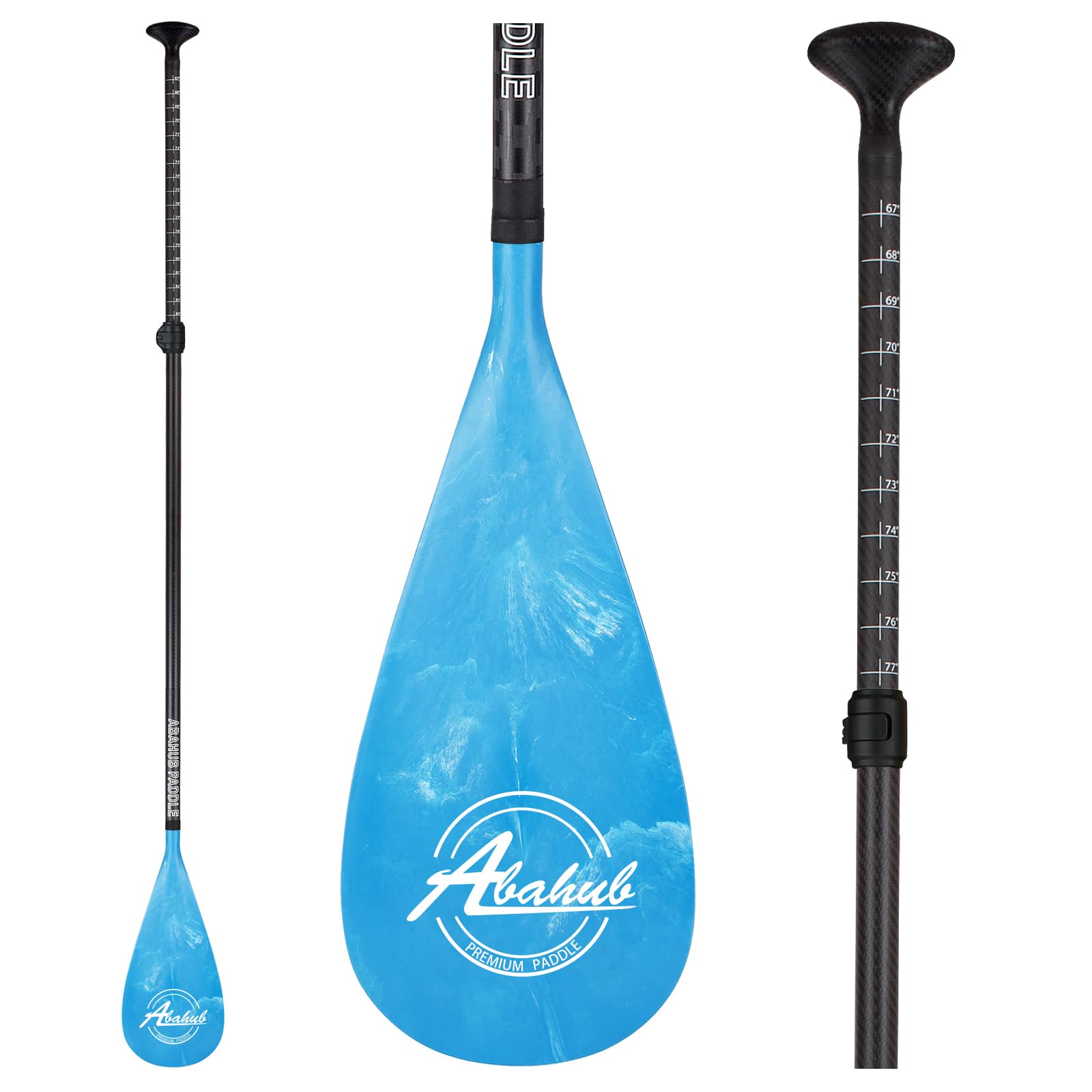 Abahub Carbon SUP Paddles, 1 x 3 Section Adjustable 67" - 86" Carbon Fiber Shaft, Lightweight Stand-up Paddle Oars for Paddleboard, Blue Print Plastic Blade + Paddle Bag