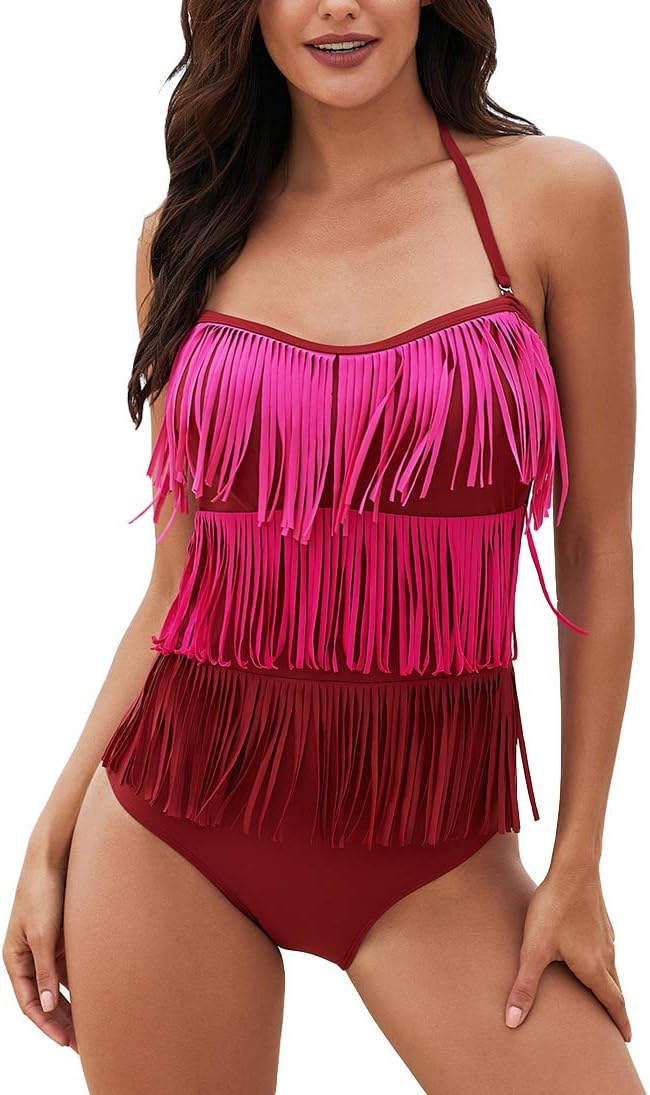 Eternatastic Women's Summer Halter One Piece Swimsuits Fringe Bathing Suit Tassel Monokini Swimwear