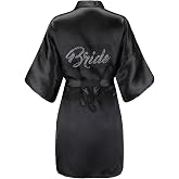 EPLAZA Silver Rhinestone Bride Bridesmaid Satin Robes Wedding Day One Size | Bride &amp; bridesmaid robe, silk fabric, 3/4 sleeve, soft lightweight, fits 100-150lbs, ideal for bridal bachelorette party