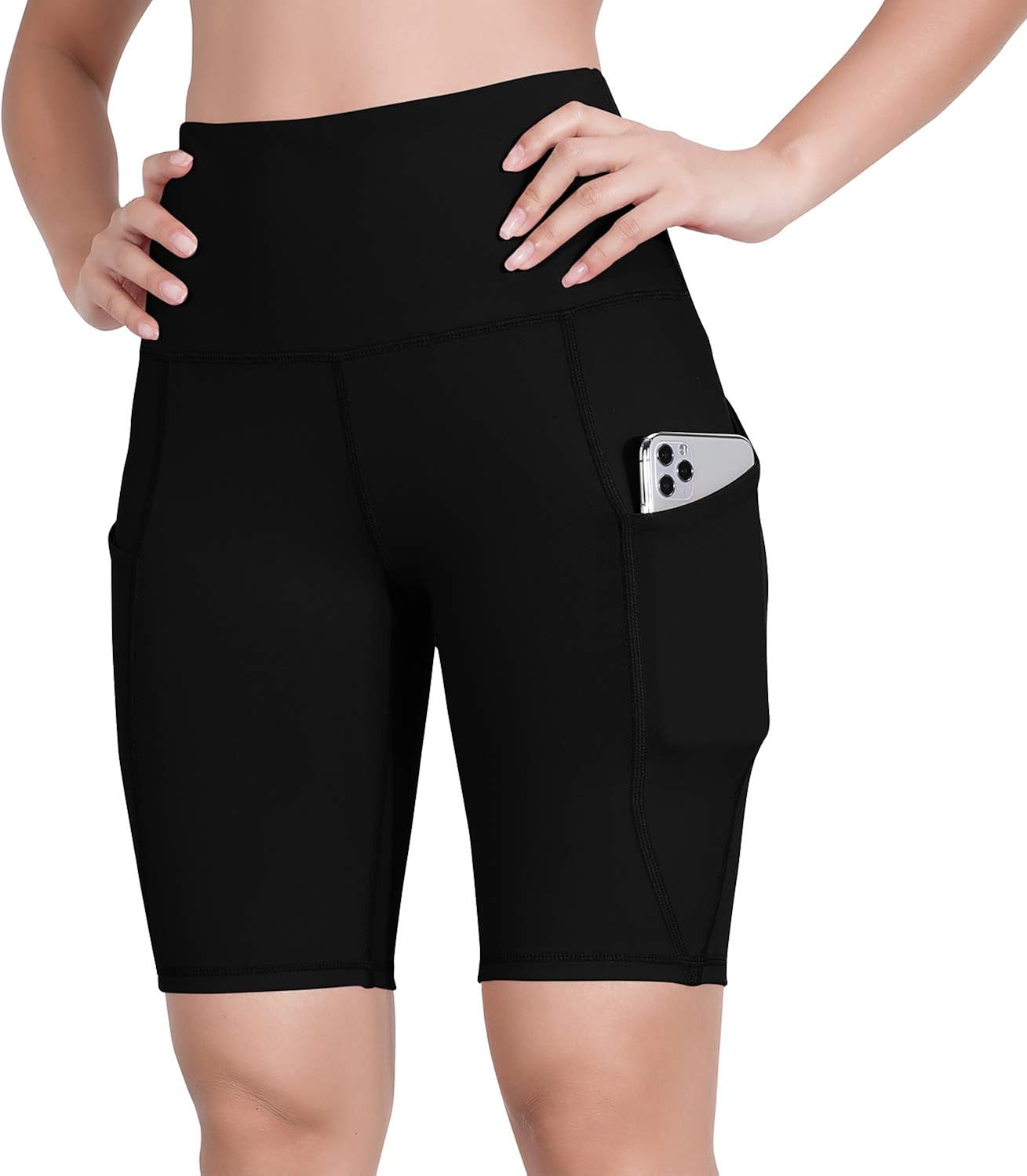 ODODOS High Waist Out Pocket Yoga Short Tummy Control Workout Running Athletic Non See-Through Yoga Shorts: Clothing