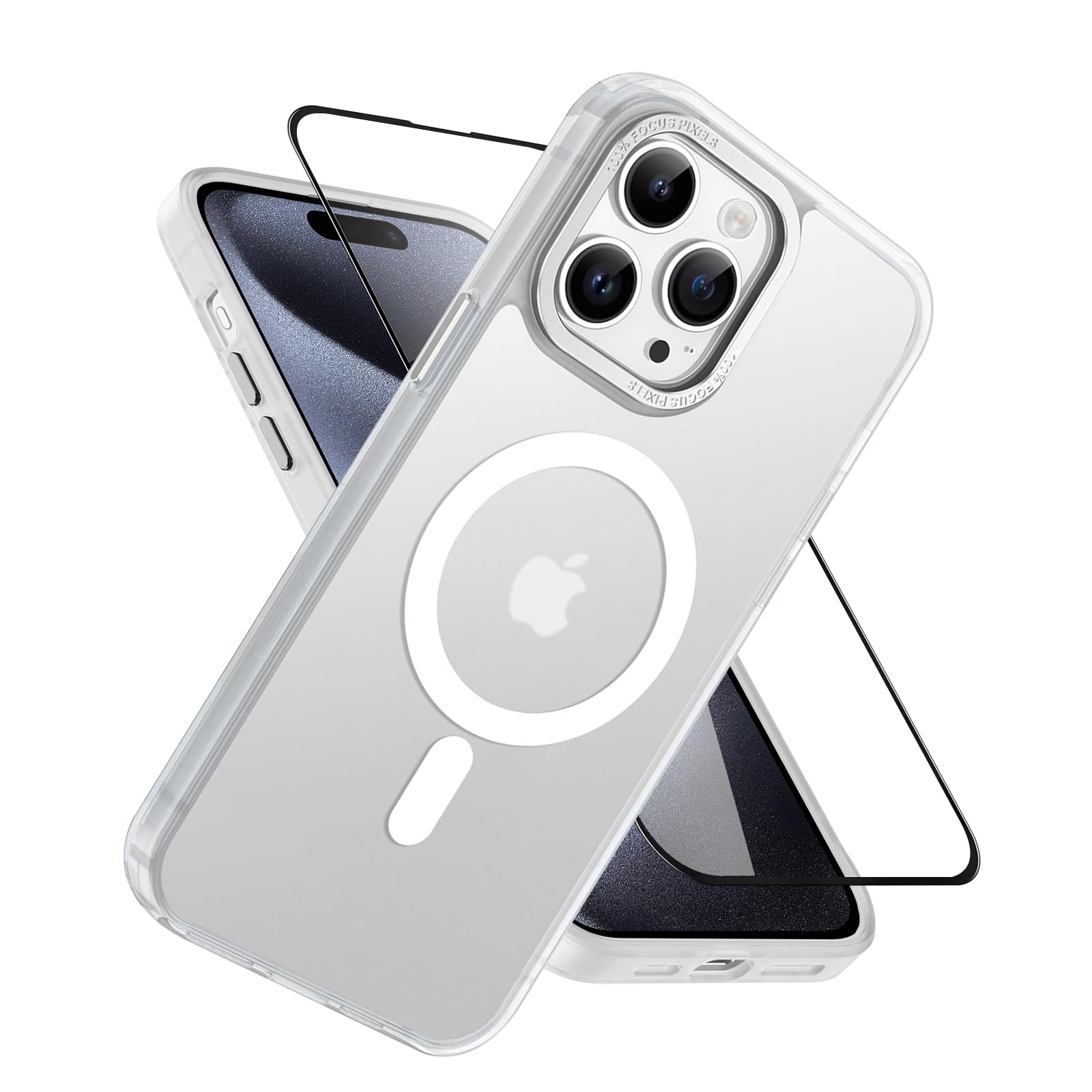 Kahper Magnetic Case for iPhone 14 Pro Max 6.7-Inch with Tempered Glass Screen Protector[Compatible with MagSafe] [Military Grade Shockproof]Translucent Matte Back Slim Bumper Cover Translucent White