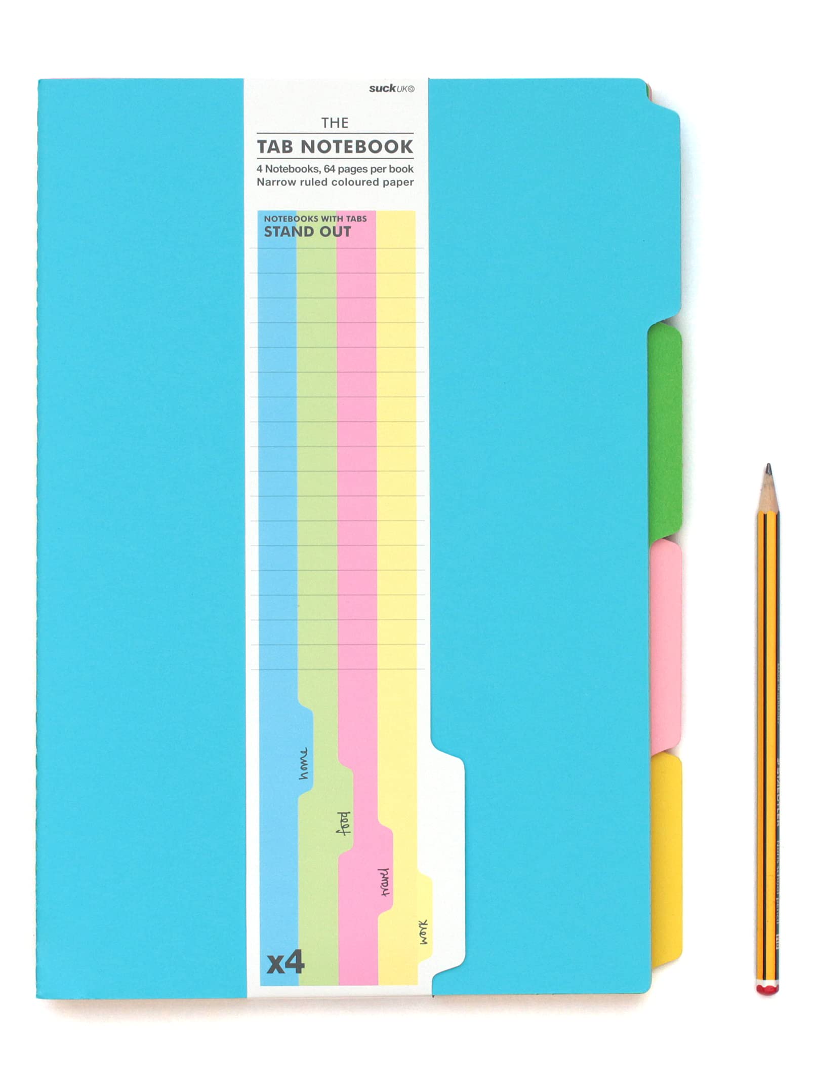 Suck UK | A4 Notebook with Tabs | Revision Planner Notebook with Dividers | School Supplies & Office Accessories | to Do List or Weekly Planner | Pack of 4 Lined Paper Note Pads | Colour