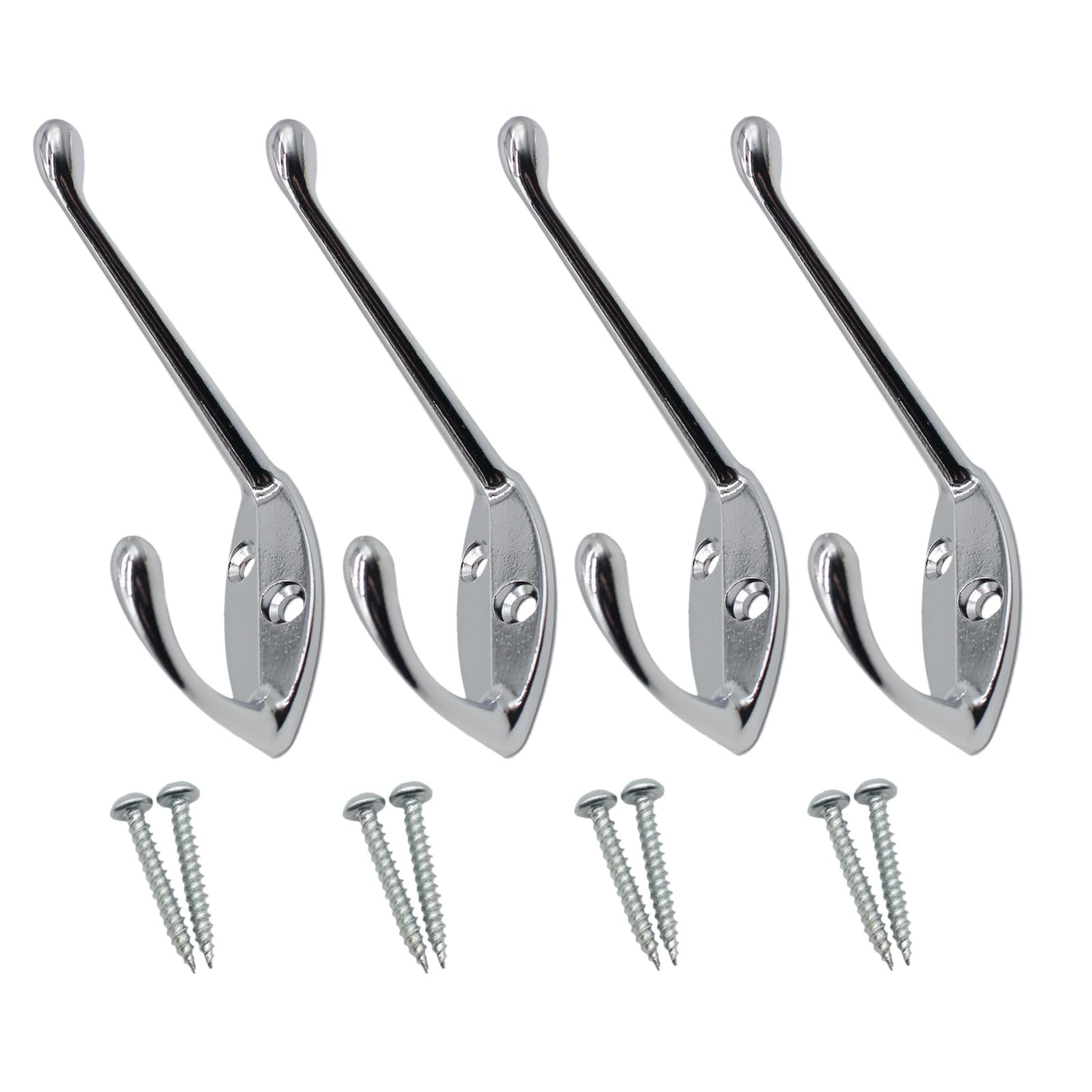 SISI UK Silver Plated Double Robe Hat and Coat Hook Coat Dress Robe & Bath Towel Hook for Bathroom Bedroom Kitchen Office Hat Scarf Robe & Bag Pack of 4.