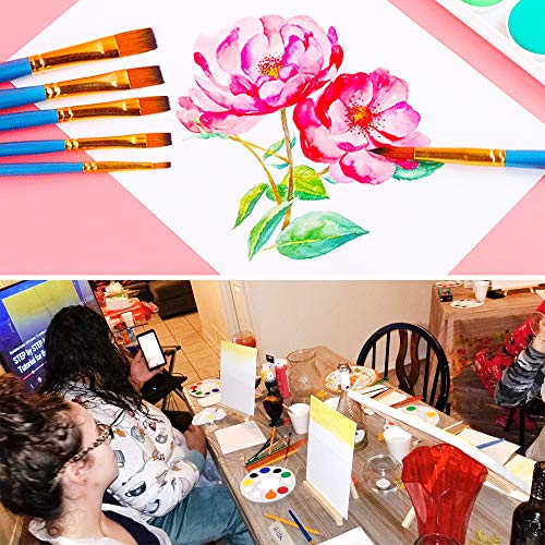 Acrylic Painting and Paint Easel Palettes Set,20 pcs Nylon Hair Paint Brushes 1 Tabletop Easel Stand 3pcs 8x10\'\' Canvas Panels 5 Pcs Paint Plattes for Kids Adult Party Acrylic Painting Crafts