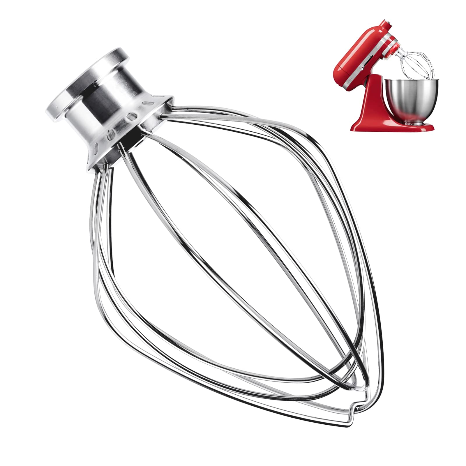 Stainless Steel 6-Wire Whip Attachment for KitchenAid 3.5 Quart Tilt-Head Stand Mixer KSM3311 and KSM3316, Heavy Duty, Dishwasher Safe, 3.5-Qt Whisk Attachment Mixer Accessories