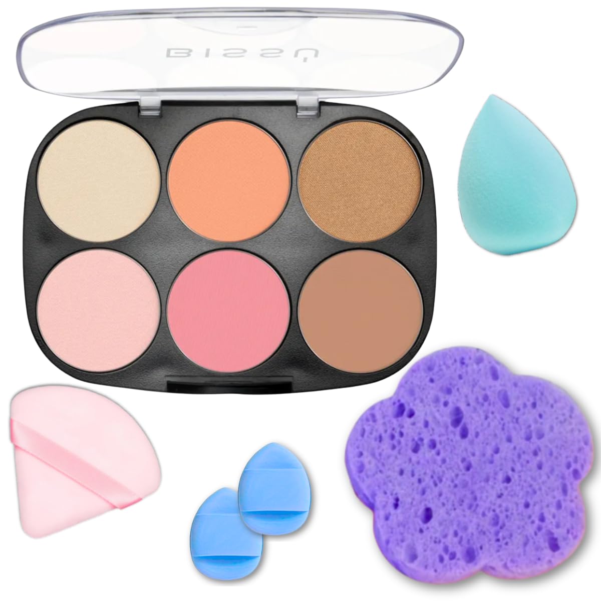 Photo 1 of Makeup Kit Bissú 6?Color Palette + Velvet Puff + 2 Finger Puffs + Makeup Sponge + Exfoliating Sponge (4 Styles) (02 La de Cajón)