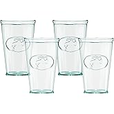 Amici Home Water Tap Hiball Glass | 16 Oz | Italian Made, Recycled Glass with Green Tint | Drinking Glass with Embossed Design for Water, Juice, Cocktails (Set of 4)