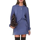 EXLURA Women Two Piece Set Cotton Sweatsuit Travel Airport Outfits 2026 Tracksuit Hooded Sweatshirt Cargo Skort Skirt Pockets
