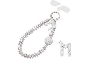VirgoCCY Letter Diamond Phone Charm With Phone Tether Tab, Luxury Bling Diamond Glitter Wrist Strap, Hanging Accessory Anti-loss Phone Lanyard Gifts for Women Girls-M