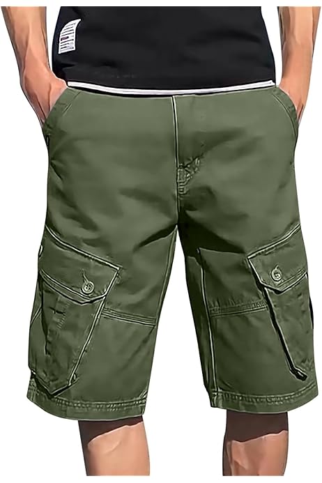 WOLONG Summer Cargo Shorts Cotton Multi-Pocket Baggy
