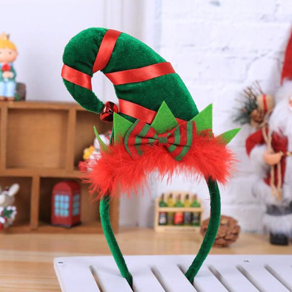 Lurrose Santa Hat Headband 2pcs Christmas Headband Hat Hair Hoop Cute Ear Hairband s with Jingle Bells Feather for Santa Party Carnival Christmas - Image 3