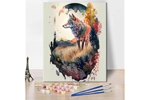 TUMOVO Animals DIY Paint by Number for Adults with Brushes and Acrylic Pigment Wolf Adults' Paint-by-Number Kits Canvas Gifts Oil Hand Painting Forest Landscape Art Crafts 16"x20"(Frameless)