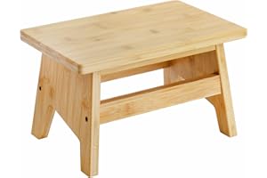 Lyellfe Bamboo Step Stool, Non-Slip One Step Stool, Potty Training Stool, Portable Sturdy Bedside Stool for High Beds, Kids Adults, Support up to 300lbs, Easy Assembly