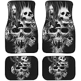 Dellukee Front and Rear Rubber Floor Mats Set Skull Print Waterproof Universal Fit Car Floor Mats, Fit for SUV, Vans, sedans, Trucks, Set of 4