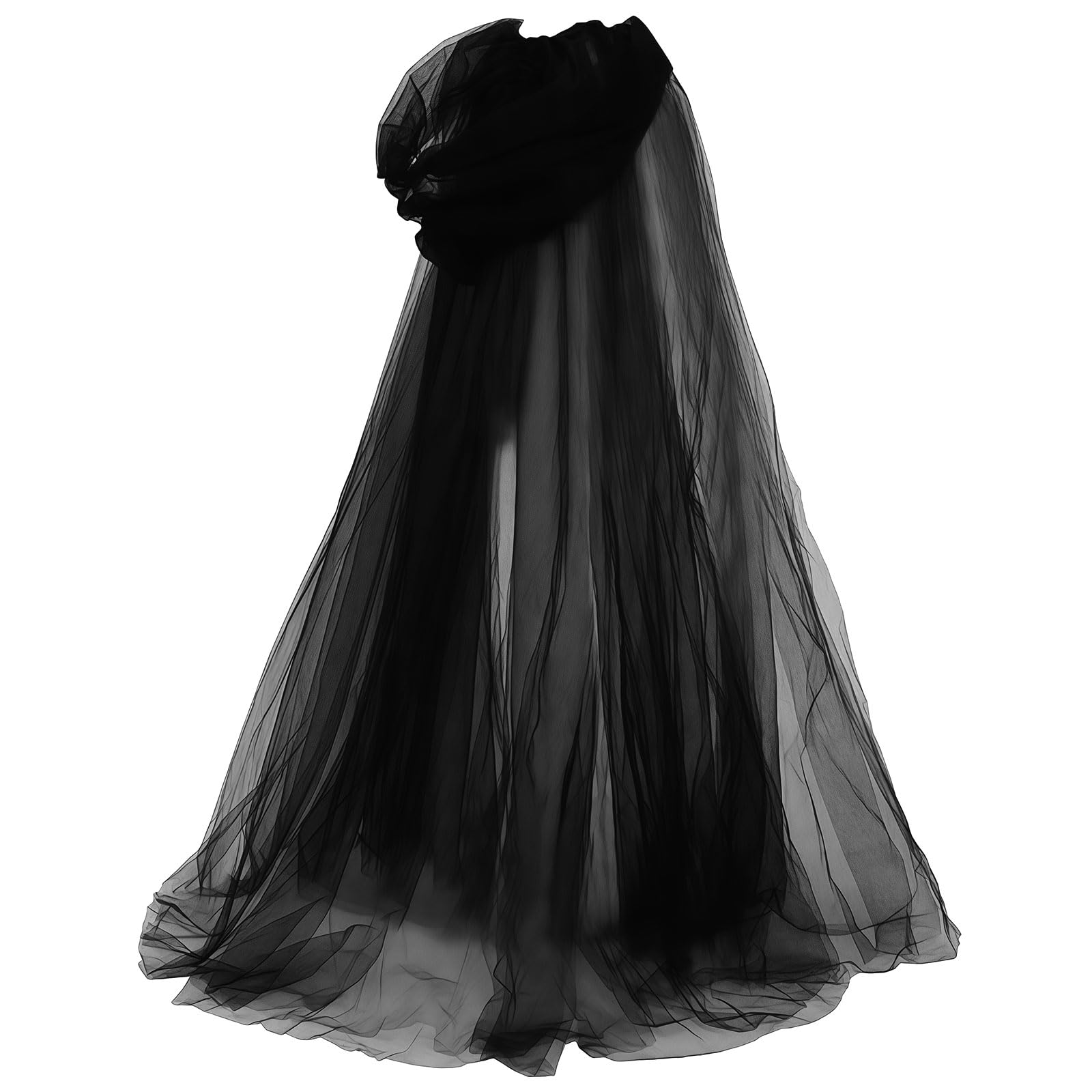 MUNSKT 1PC Hooded Black Cloak,Women Tulle Hooded Cape, Vampire Witch Long Cape Gothic,Woman Halloween Outfit Masquerade Party 150cm
