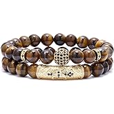 BOMAIL 8mm Tiger Eye Stone Beads Bracelet Elastic Natural Stone Yoga Bracelet for Women Men