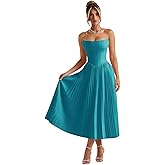 Gujach Satin Pleated Bridesmaid Dresses 2026 Strapless Tea Length A Line Corset Prom Gown