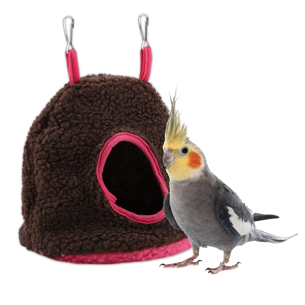 Warm Hanging Hut Hammock Nest, Plush Cage Tent Bed Habitat Cave for Small Parrot Squirrel Chinchilla Hamster Parrot Guinea Pigs Winter Warmth-Keeping(Dark Brown