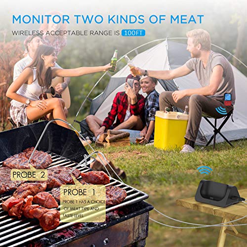 Luxear Wireless Remote Meat Thermometer Instant Read Digital Kitchen Cooking Thermometer with Large LCD Dual Probe Food Thermometer for Smoker Oven Kitchen Candy BBQ Grill 100 Feet Range