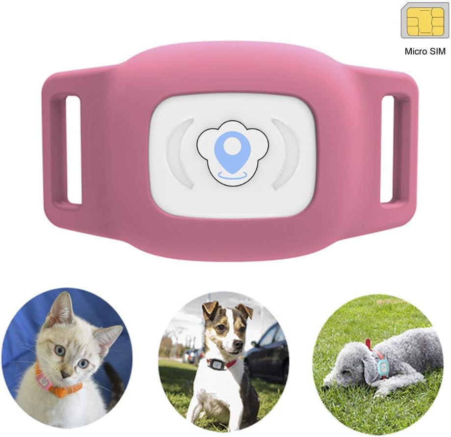 BARTUN Mini GPS Dog Cat tracker Locator For 28lb Pets Waterproof IP67 Real Time Activity Monitor AGPS LBS SMS Positioning Tracking Device with Collar Included SIM Card (Pink)