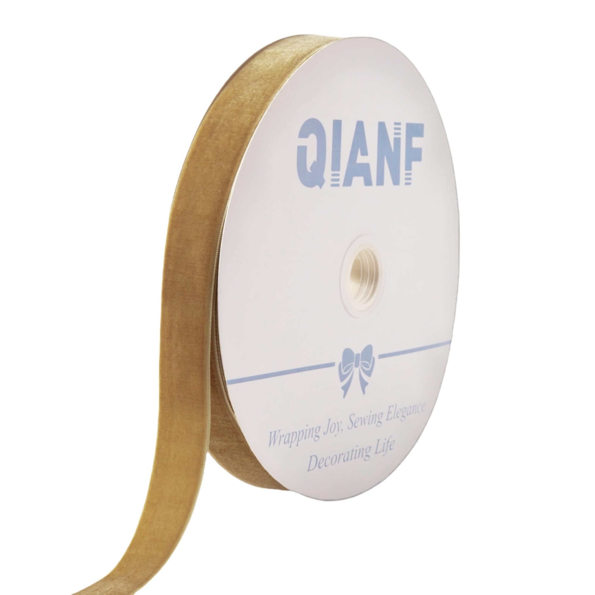 QIANF Vintage Khaki Velvet Ribbon, 1 Inch X 25Yd